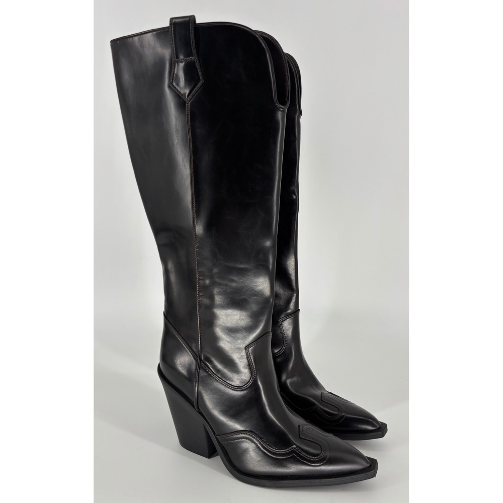 Abound Zahra Western Knee High Boot Black Women Size 9.5 Pointed Toe Block Heel